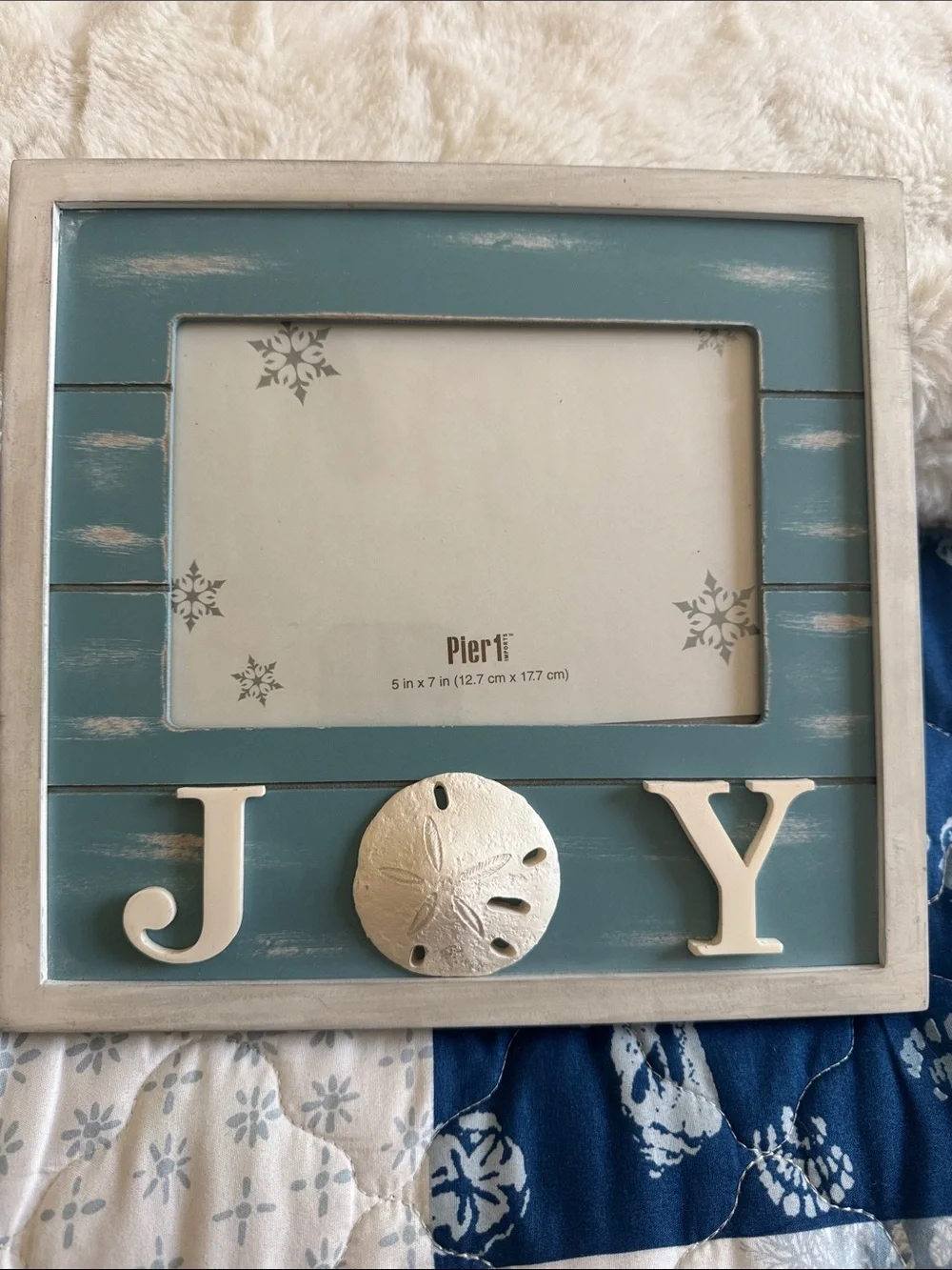 Pier 1 Coastal Blue 'JOY' Photo Frame with White Accents